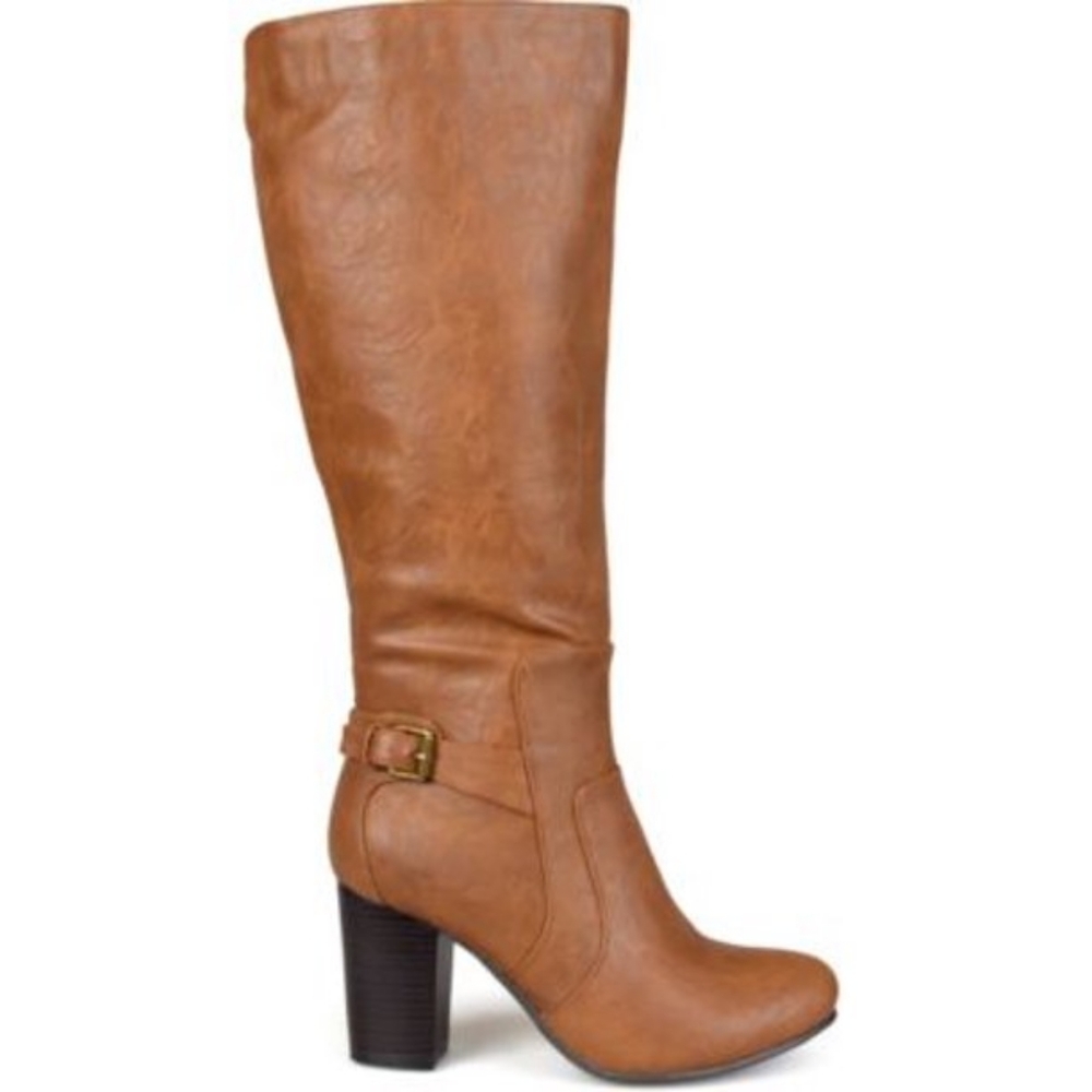 Journee Collection Womens Brown Buckle Accent Padded Carver Round Toe Block Heel - Picture 2 of 7